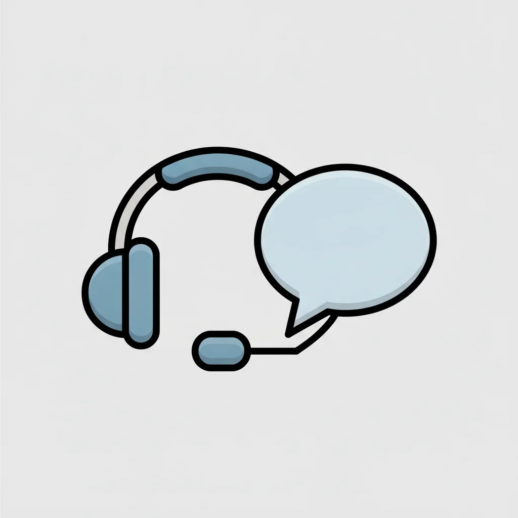 En symbol för kundtjänst med ett headset och en pratbubbla.